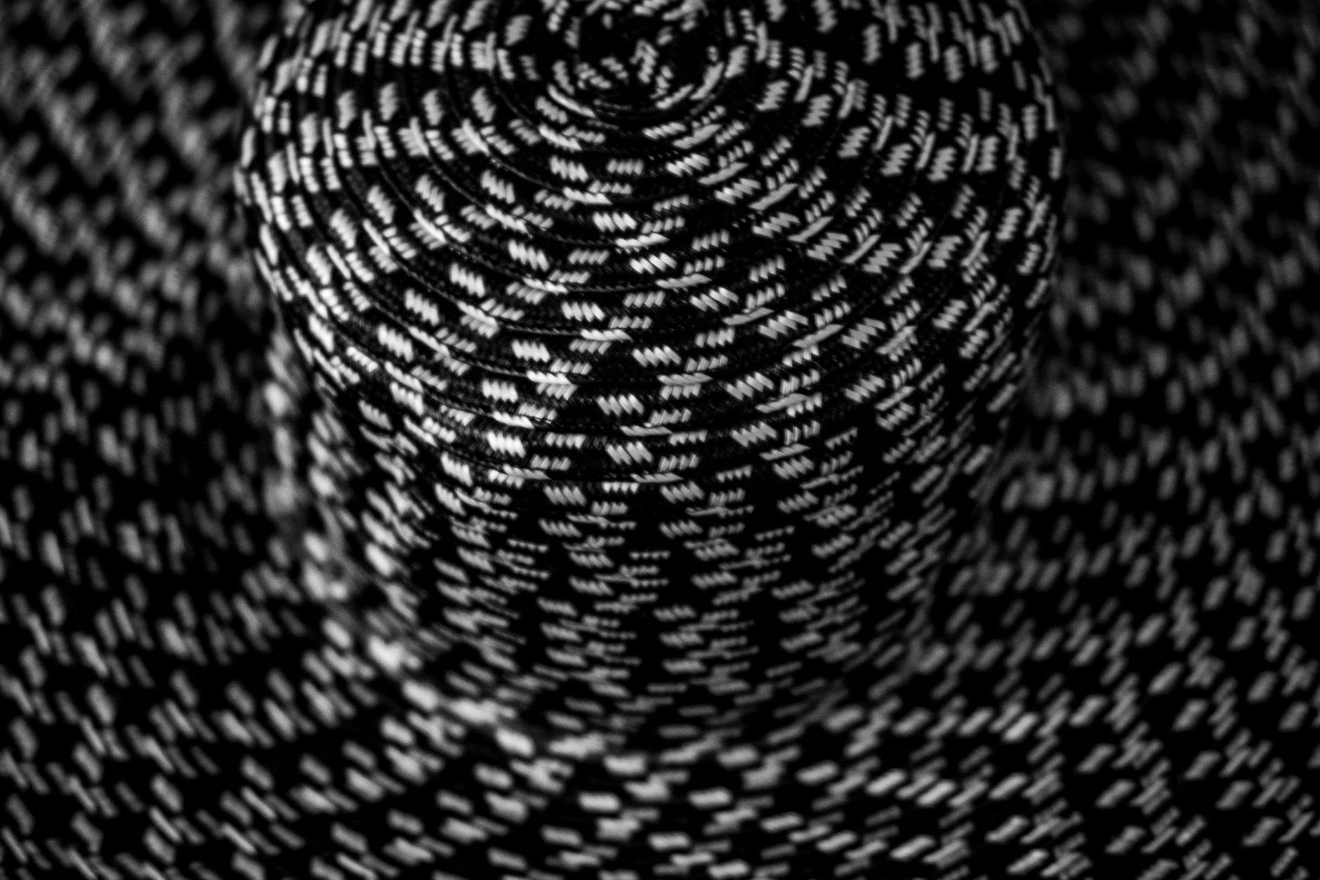 black and white paracord in close up photography